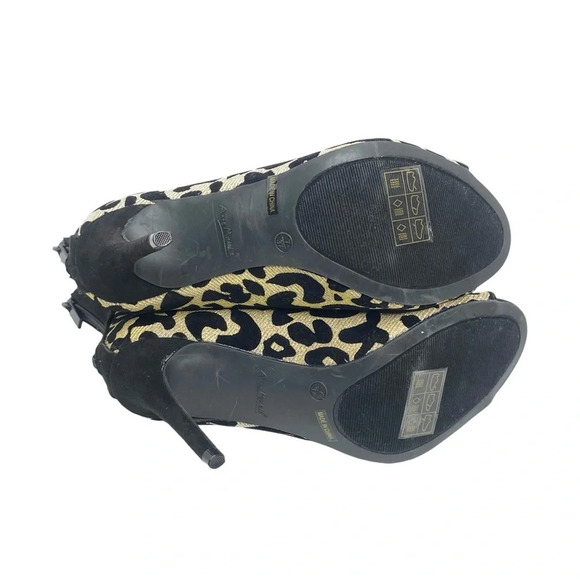 Anne Michelle Metallic Gold & Black Stiletto Heel Ankle Booties Lace Up Peep Toe - Picture 12 of 14